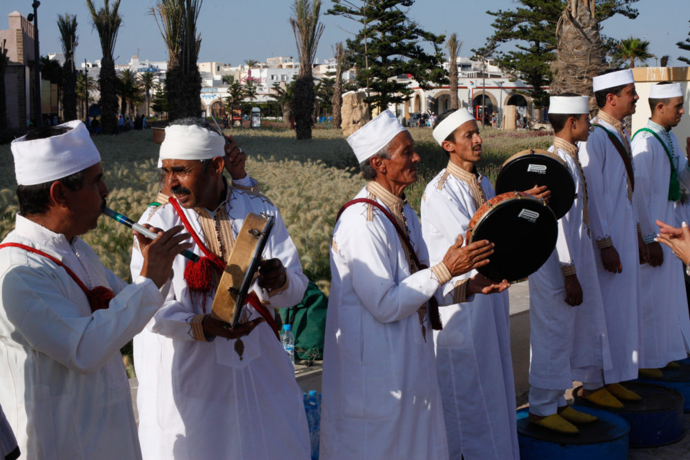 Ahwach musicans - oil drum tap dancers on the right.