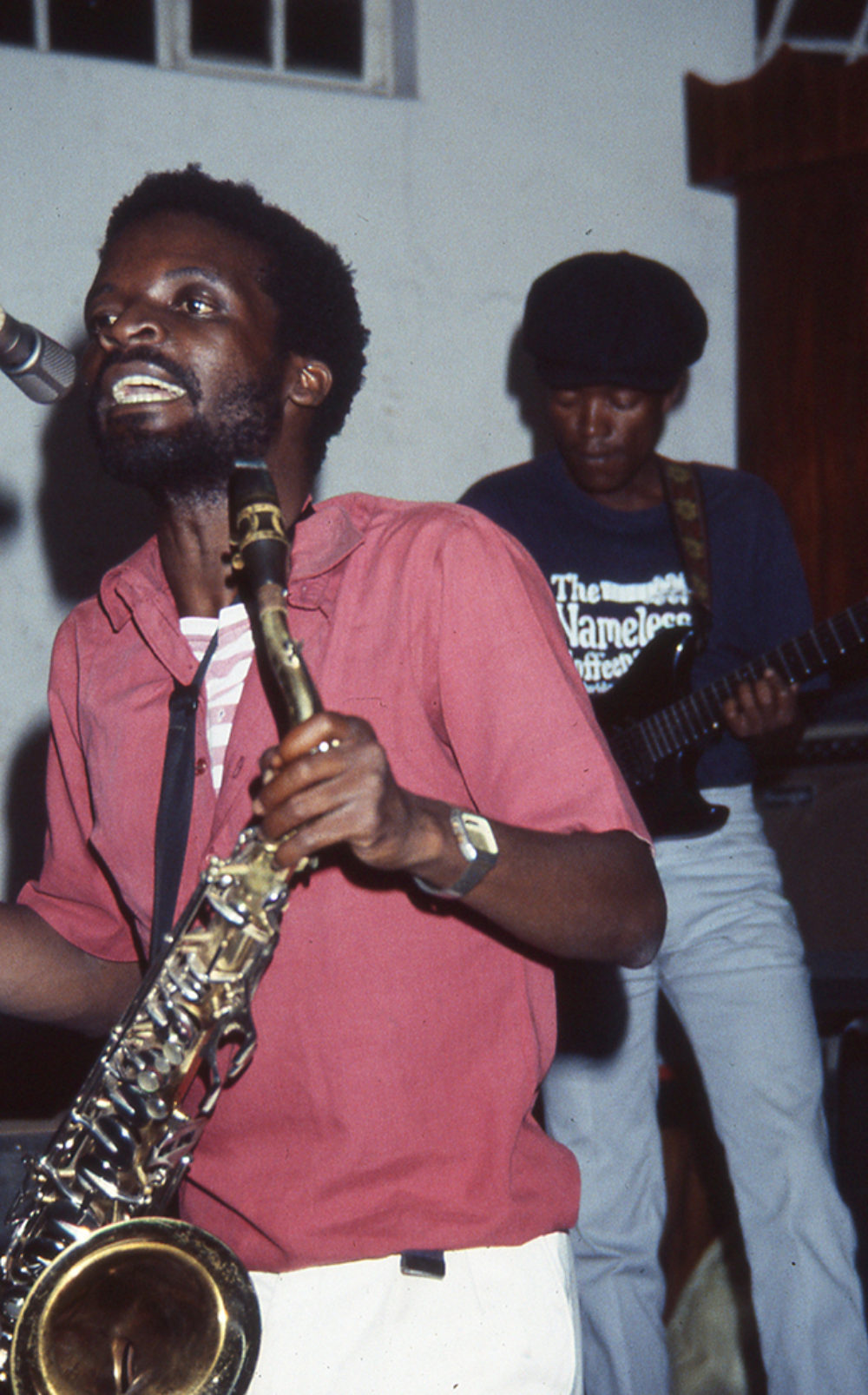 Chartwell on sax with the Blacks Unlimited in Harare (Eyre, 1988)