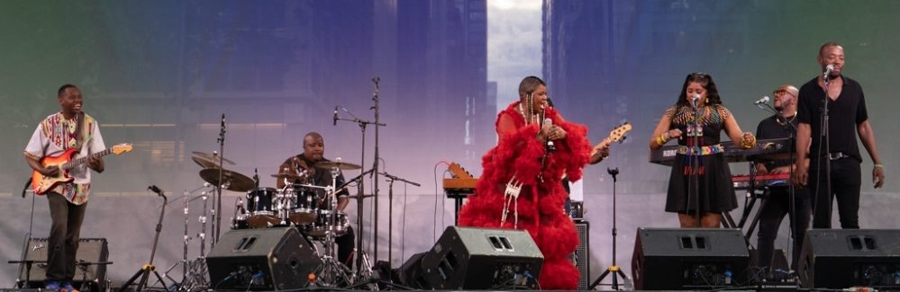 Thandiswa and band at Bryant Park, NYC (Eyre 2024)