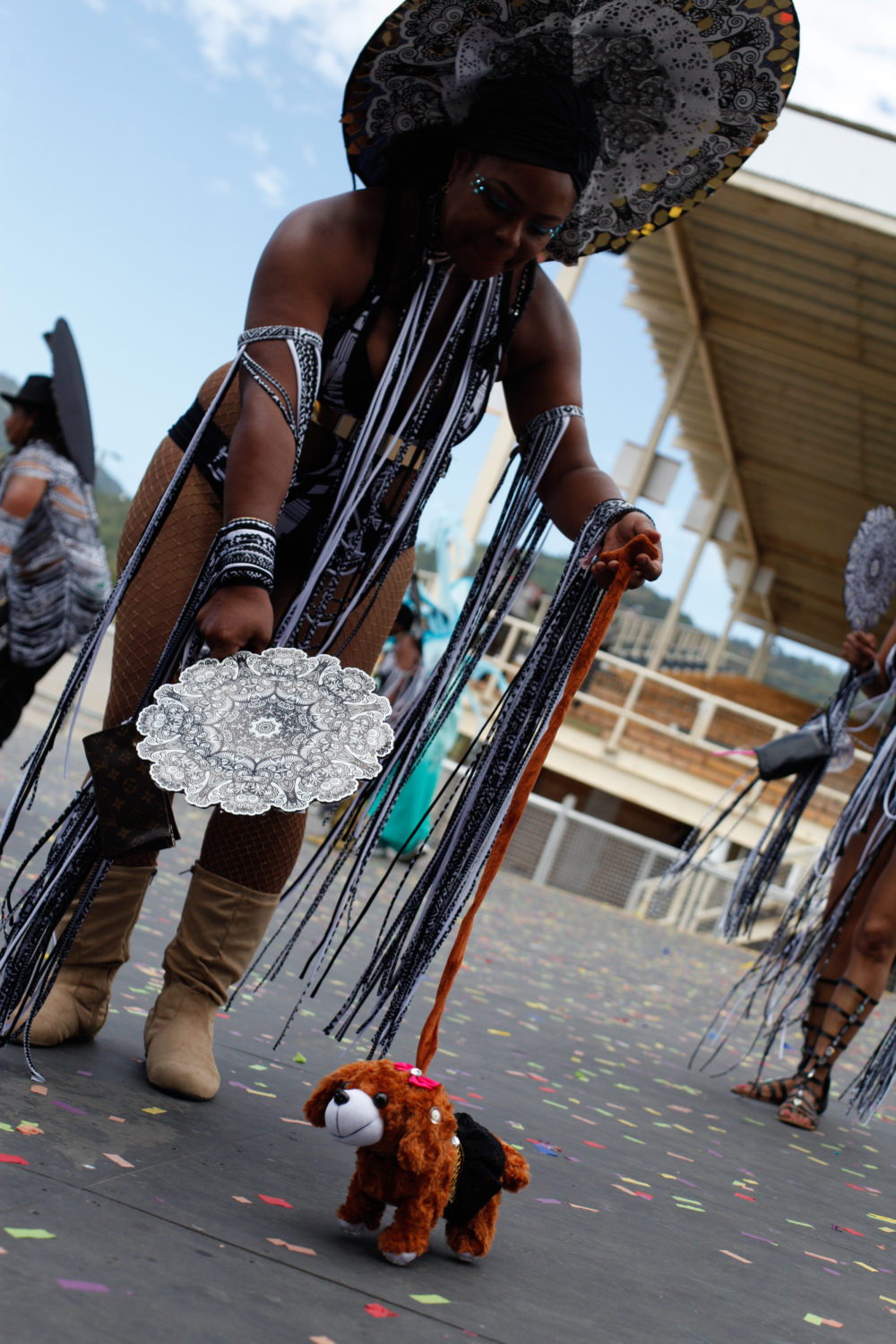 A masquerader walking her...dog?